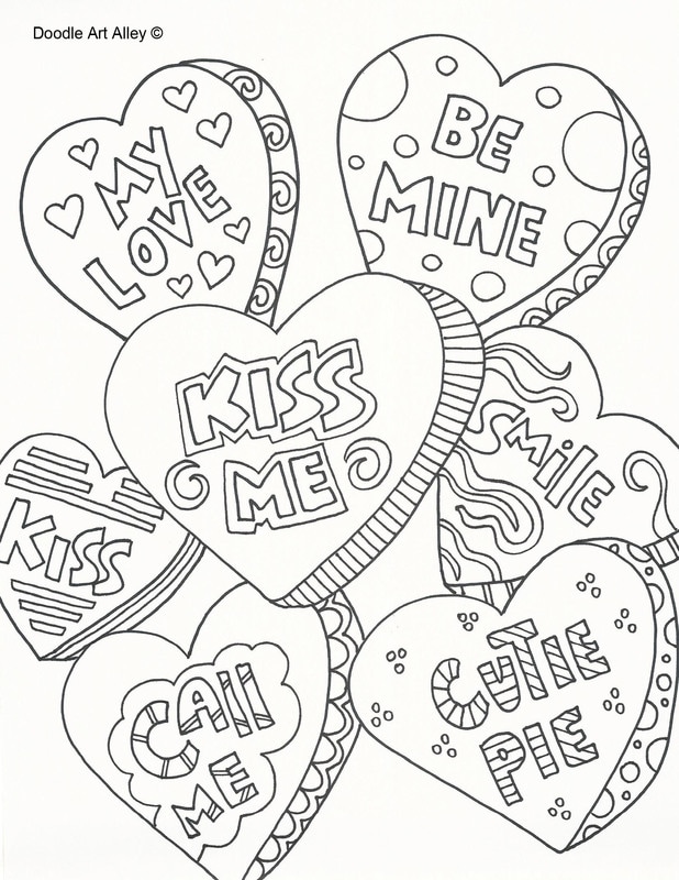 valentine conversation hearts coloring pages