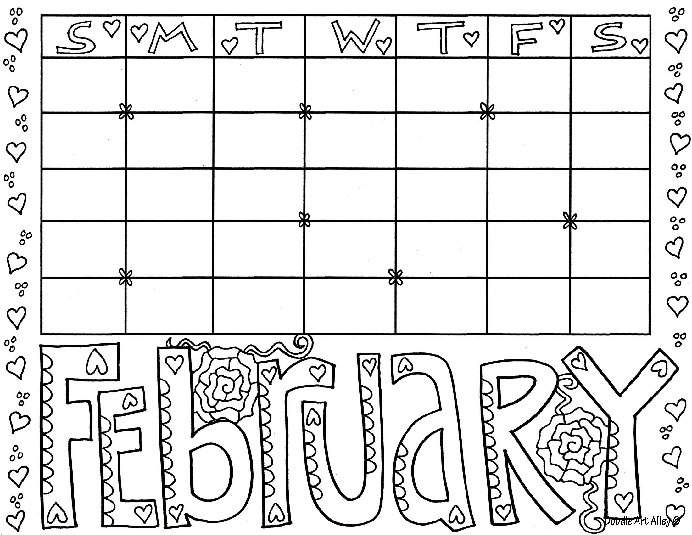 February Coloring Pages - DOODLE ART ALLEY
