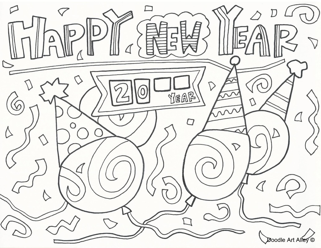 New Years Coloring Pages   DOODLE ART ALLEY